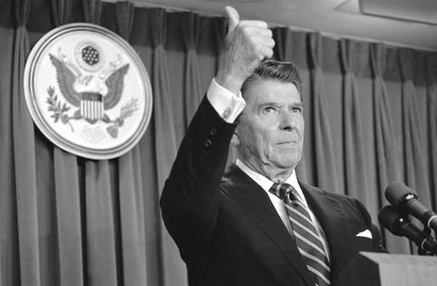 President Ronald Reagan discusses the production of the MX nuclear missile during a news conference on May 14, 1984.
              AP Photo/Scott Stewart