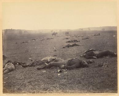 Dead soldiers on a field after the battle of Gettysburg.
Timothy H. O'Sullivan, The J. Paul Getty Museum