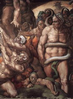 Group of the damned with Minos, judge of the underworld.
              Sistine Chapel Collection, Michelangelo via Wikimedia Commons