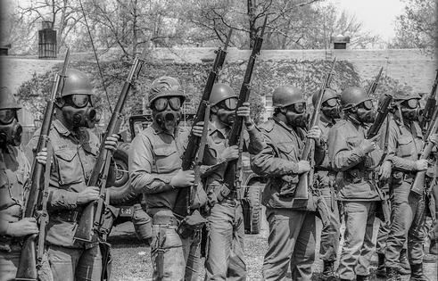 Ohio National Guardsmen on the Kent State University campus prepare to disperse student protesters on May 4, 1970. Troops later opened fire on students, killing four. Howard Ruffner/Getty Images