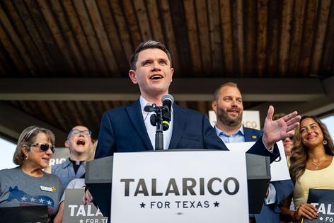 ROUND ROCK, TEXAS - SEPTEMBER 09: Democratic Texas State Rep. James Talarico speaks during a campaign launch rally on September 09, 2025 in Round Rock, Texas. Rep. Talarico announced earlier today that he will be running for U.S. Senate in Texas. (Photo by Brandon Bell/Getty Images)