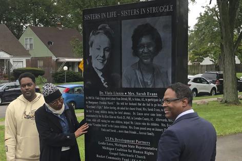 In 2023, a Detroit monument honoring Viola Liuzzo, who was killed by the Klan, and Sarah Evans, who raised Liuzzo’s children, was unveiled.
              AP Photo/Corey Williams