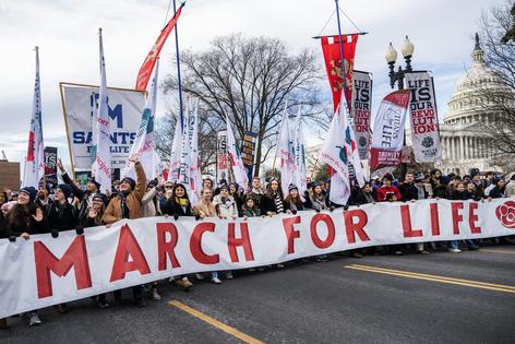 Participants in the annual March for Life protests in Washington call for an end to all abortions, on Jan. 23, 2026. CQ-Roll Call/Tom Williams via Getty Images
