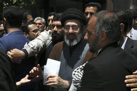 Mojtaba Khamenei, center, attends the annual Quds Day, or Jerusalem Day, rally in Tehran on May 31, 2019.
              AP Photo/Vahid Salemi, File