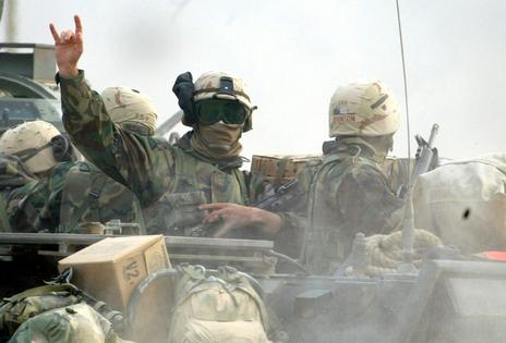 U.S. Marines crossing into Iraq from Kuwait on March 21, 2003.  AP Photo/Laurent Rebours
