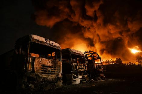 Fire breaks out at the Shahran oil depot after U.S. and Israeli attacks in Tehran on March 8, 2026. Hassan Ghaedi/Anadolu via Getty Images