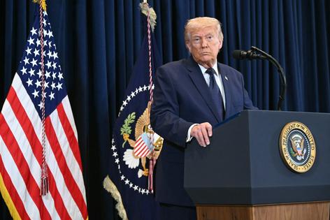 President Trump appears at a press conference in Miami on March 9, 2026.
              Saul Loeb/AFP via Getty Images