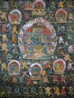 Tibetan fabric painting from the 17th or 18th century depicting a Bardo Cycle deity, representing transitional states between death and rebirth in Tibetan Buddhist belief. Dea/ V. Pirozzi/DeAgostini via Getty Images
