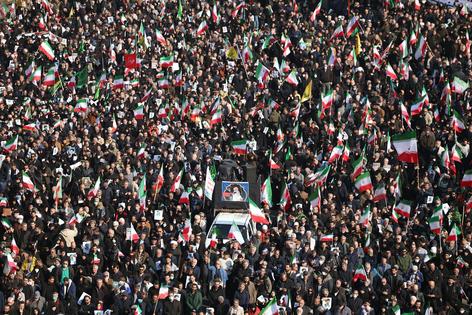 People gather in a rally to support Ayatollah Mojtaba Khamenei, the successor to his late father, Ayatollah Ali Khamenei, as supreme leader, in Tehran, Iran, on March 9, 2026.  AP Photo/Vahid Salemi, File