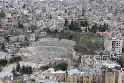 Amman Jordan and ancient roman coliseum from The Citadel. Andy Yemma