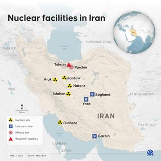 A map shows the locations in Iran of various activities related to the country’s nuclear weapons program.
              Ufuk Celal Guzel/Anadolu via Getty Images