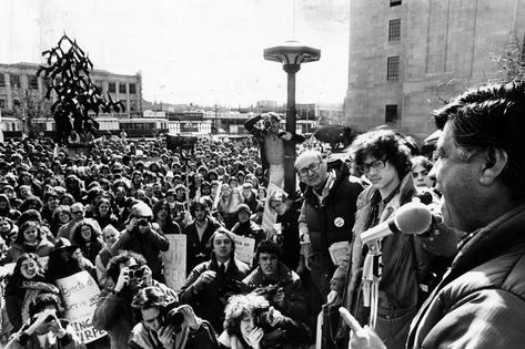 Cesar Chavez became a national hero for his advocacy of farmworkers' rights. Here he gives a talk at Boston University in April 1979. Ted Dully/The Boston Globe via Getty Images