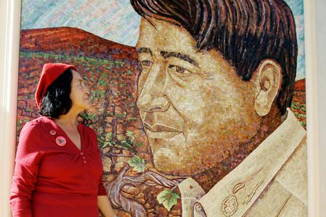 United Farm Workers co-founder Dolores Huerta looks at a mural of the late Cesar Chavez on the San Jose State University campus in San Jose, Calif., on Sept. 4, 2008.
              AP Photo/Paul Sakuma, File