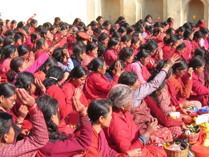 Nepalese women participate in the 'Swasthani Vrata Katha' ritual. Jessica Vantine Birkenholtz, CC BY-SA