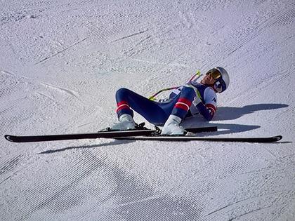 CORTINA D'AMPEZZO, ITALY - FEBRUARY 08: (EDITOR’S NOTE: This Handout image/clip was provided by a third-party organization and may not adhere to Getty Images’ editorial policy.) Lindsey Vonn of Team United States crashes during the Women's Downhill on day two of the Milano Cortina 2026 Winter Olympics at Tofane Alpine Skiing Centre on February 08, 2026 in Cortina d'Ampezzo, Italy. (Screengrab by IOC via Getty Images)