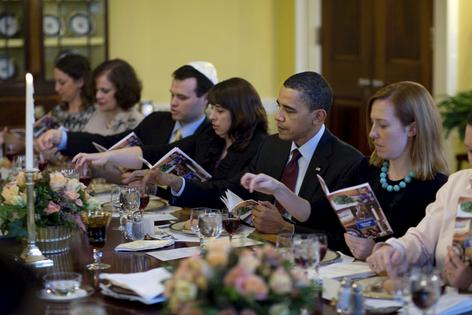 In this image released by the White House, President Barack Obama and the first family mark the Jewish holiday of Passover with a Seder at the White House in 2010.
              AP Photo/The White House, Pete Souza