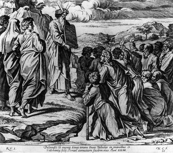 Circa 1200 BC, Moses showing the tablets containing the Ten Commandments to his followers. (Photo by Hulton Archive/Getty Images)