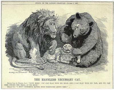 Cartoon from 1907 satirizing Russia and England dividing up Persia.
              Punch/Pushkin House