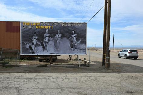 An old billboard for Bombay Beach advertises waterskiing on the Salton Sea. That would have been the scene there in the 1950s and ’60s, but not today.
              Robyn Beck/AFP/Getty Images