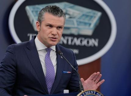 Defense Secretary Pete Hegseth speaks to members of the media at the Pentagon in Washington D.C. on March 31, 2026.  AP Photo/Manuel Balce Ceneta