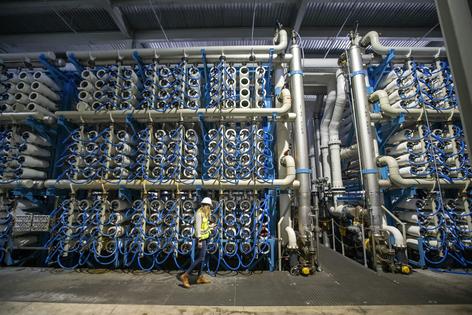 Carlsbad, Calif., on the Pacific Ocean in San Diego County, built a desalination plant to make seawater drinkable. It produces 50 million gallons a day, but that water is among the costliest in the region.
              Allen J. Schaben/Los Angeles Times via Getty Images