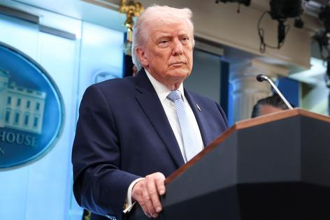 U.S. President Donald Trump speaks during a news conference in James S. Brady Press Briefing Room of the White House on April 6, 2026 in Washington, D.C. (Anna Moneymaker/Getty Images/TCA)