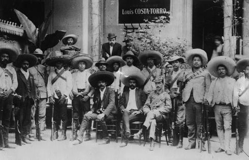 Emiliano Zapata, a primary leader of the Mexican Revolution, is shown with his fellow soldiers in an undated photo.
              HUM Images/Universal Images Group via Getty Images