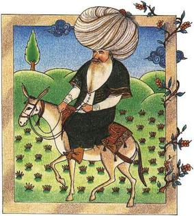 A 17th-century miniature of Nasreddin Hoja.
              Topkapi Palace Museum Library Cat. No. 2142 via Wikimedia Commons