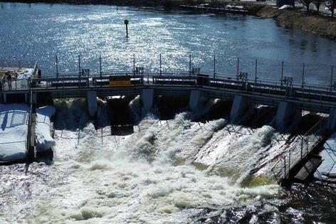 Officials ordered evacuations as floodwater nearly overwhelmed the century-old dam in Cheboygan, Mich., in April 2026.
              Michigan Department of Natural Resources via AP