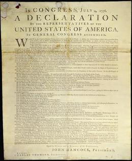 The Dunlap Broadside, printed by John Dunlap of Philadelphia, was the first printed version of the Declaration of Independence.
              U.S. National Archives via Wikimedia Commons