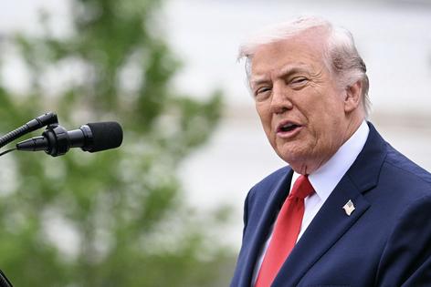 President Donald Trump speaks during an arrival ceremony on the South Lawn of the White House in Washington, D.C., on April 28, 2026. (Jim Watson/AFP via Getty Images/TCA)