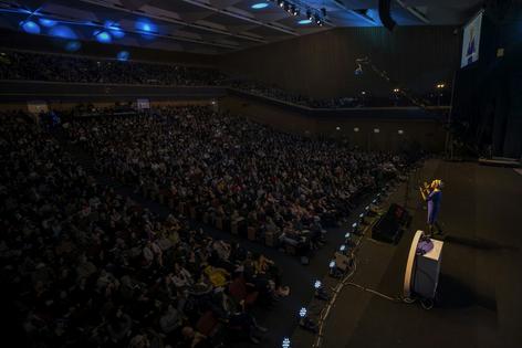 Orthodox women attend an event to celebrate the completion of a 7½-year cycle of daily Talmud study in Jerusalem on Jan. 5, 2020.
              AP Photo/Tsafrir Abayov