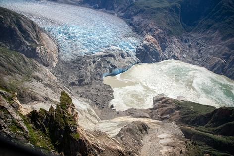 The Tracy Arm landslide sent a tsunami wave far up the opposite side of the fjord near South Sawyer Glacier. John Lyons/U.S. Geological Survey