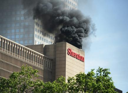 A diesel generator malfunction on a hotel roof in Denver in 2015 sent black smoke into the sky. Firefighters determined there was no fire.
              Andy Cross/The Denver Post via Getty Images