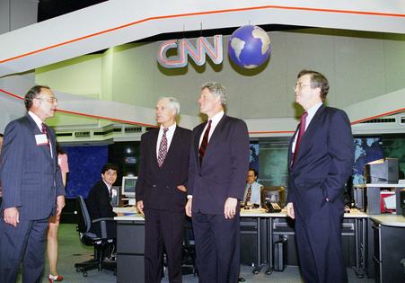 President Bill Clinton tours CNN’s new studios in Atlanta with Ted Turner on May 3, 1994.
              AP Photo/Dennis Cook