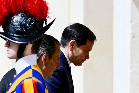 U.S. Secretary of State Marco Rubio arrives at San Damaso courtyard in The Vatican prior a private audience with Pope Leo XIV on May 7, 2026. (Photo by Stefano RELLANDINI / AFP via Getty Images)