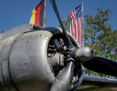 The propeller of a 'raisin bomber' airplane from World War II is seen in Frankfurt, Germany, in June 2020. AP Photo/Michael Probst