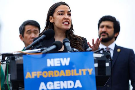 WASHINGTON, DC - APRIL 29: Rep. Alexandria Ocasio-Cortez (D-NY) speaks during a news conference on April 29, 2026 outside the U.S. Capitol in Washington, DC. House Democrats from the Progressive Caucus spoke on camera to roll out a new affordability strategy for Americans. (Photo by Tom Brenner/Getty Images)
