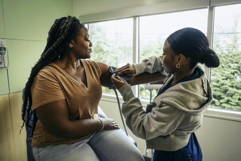 Black postpartum mothers face a significantly higher risk of persistent high blood pressure after delivery.
              The Good Brigade/DigitalVision Collection via Getty Images