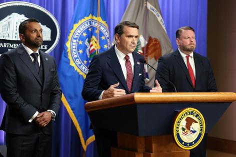 Acting Attorney General Todd Blanche speaks on April 28, 2026, in Washington, D.C., as charges are brought against former FBI Director James Comey.
              Tasos Katopodis/Getty Images