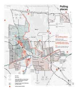 Maps reveal the physical barriers behind low voter turnout in Ferguson, Mo., including a lack of polling places and no public transit to City Hall.
              Patty Heyda/Radical Atlas of Ferguson, USA via Belt Publishing
