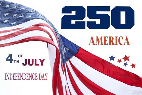 America‘s 250th birthday, 4th of July, USA independence day celebration with American flag. 250 years old. Dreamstime/TCA