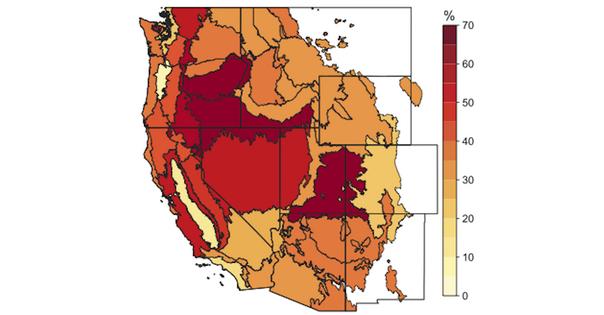 Heat waves have a bigger influence in some regions than others. The map shows the percentage of the total area burned during and immediately following heat waves from May to October, 2001-2024.
Dmitri A. Kalashnikov, et al., 2026