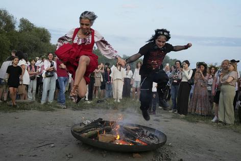 Ukrainians jump over fire during a celebration of Kupala Night, a Slavic midsummer festival, in Warsaw, Poland, on June 21, 2025.
AP Photo/Czarek Sokolowski