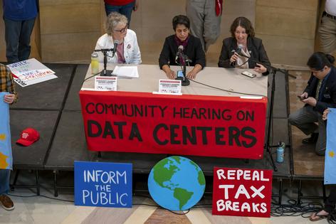 Data center opponents speak at a rally at the Minnesota State Capitol.
              Michael Siluk/UCG/Universal Images Group via Getty Images
