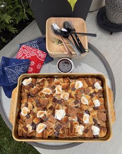 Toasted marshmallows, melty chocolate and crunchy graham crackers make this bread pudding a festive summer favorite. (JeanMarie Brownson/TCA)