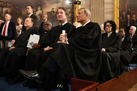 U.S. Supreme Court justices attend inauguration ceremonies in the rotunda of the U.S. Capitol on Jan. 20, 2025.
              Chip Somodevilla/Getty Images