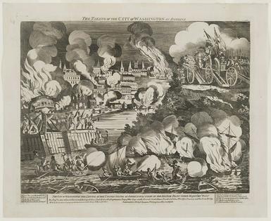 A print depicting Washington, D.C., under attack by British forces on Aug. 24, 1814.
              Library of Congress