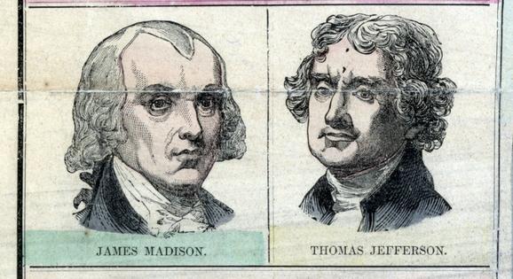 The founding generation: James Madison, left, and Thomas Jefferson, both proponents of the separation of church and state. Photo12/Universal Images Group via Getty Images