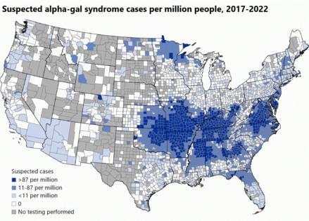 Cases of suspected alpha-gal syndrome based on confirmed laboratory evidence.
              CDC